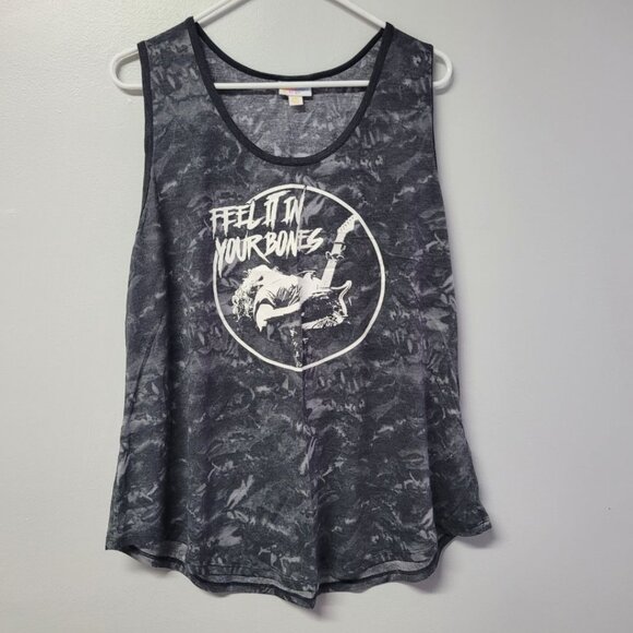Lularoe Tank Top Rock Roll Guitar Gray Womens Plus 3XL Feel it in Your Bones - Picture 1 of 6